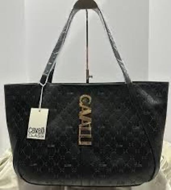 cavalli Handbags - Cavalli Class Black Quilted Logo Tote Shoulder Bag NWT